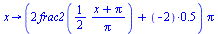 proc (x) options operator, arrow; `*`(`+`(`*`(2, `*`(frac2(`+`(`/`(`*`(`/`(1, 2), `*`(`+`(x, Pi))), `*`(Pi)))))), `*`(-2, `*`(.5))), `*`(Pi)) end proc